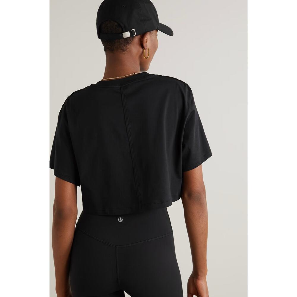 Lululemon Black All Yours Boxy Cropped T-Shirt Pima Cotton Workout Athlesuire- 2